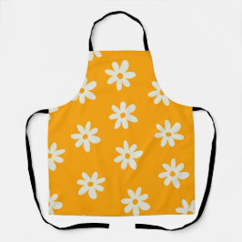 黄色の白いレトロY2Kの花模様 エプロン