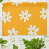黄色の白いレトロY2Kの花模様 キッチンタオル (折り畳み)