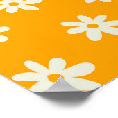 黄色の白いレトロY2Kの花模様 ポスター (角)