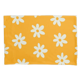 黄色の白いレトロY2Kの花模様 枕カバー