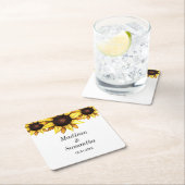 黄色の白い新郎新婦ひまわり結婚の スクエアペーパーコースター (インサイチュ)