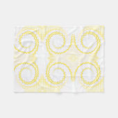 黄色の白い渦巻き絞り染めファンキーレトロ フリースブランケット (正面(横))