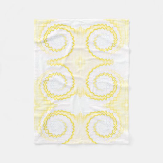 黄色の白い渦巻き絞り染めファンキーレトロ フリースブランケット (正面)