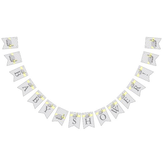 黄色の白い灰色の象の赤ちゃんシャワー バンティングフラッグ (全)