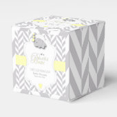 黄色の白い灰色の象の赤ちゃんシャワー フェイバーボックス (正面サイド)