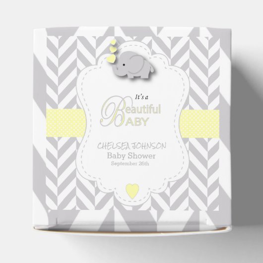 黄色の白い灰色の象の赤ちゃんシャワー フェイバーボックス (上部)