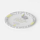 黄色の白い灰色の象の赤ちゃんシャワー ペーパープレート (アングル)