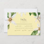 黄色の白い花の夕食のオプションへの返信 出欠カード (正面)