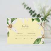 黄色の白い花の夕食のオプションへの返信 出欠カード (スタンド正面)