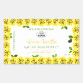 黄色の白い製品ラベルのブルーミングバラ追加ロゴ 長方形シール (正面)