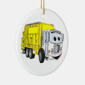 黄色の白ごみトラックの漫画 セラミックオーナメント (右)