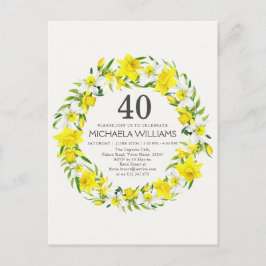 黄色の白の水仙の40歳の誕生日招待状 ポストカード