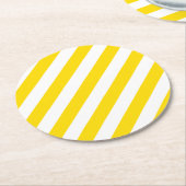黄色の白ストライプのテンプレートの傾向の色エレガント ラウンドペーパーコースター (アングル)