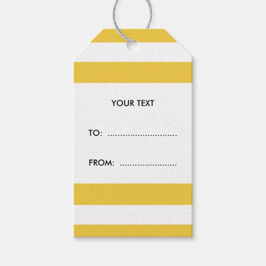 黄色の白ストライプ色のパターン、木炭モノグラム ギフトタグ (正面)