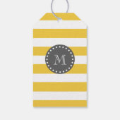 黄色の白ストライプ色のパターン、木炭モノグラム ギフトタグ (裏面)