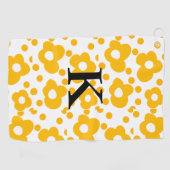 黄色の白デイジー花のパターン追加モノグラムmus ゴルフタオル (横)