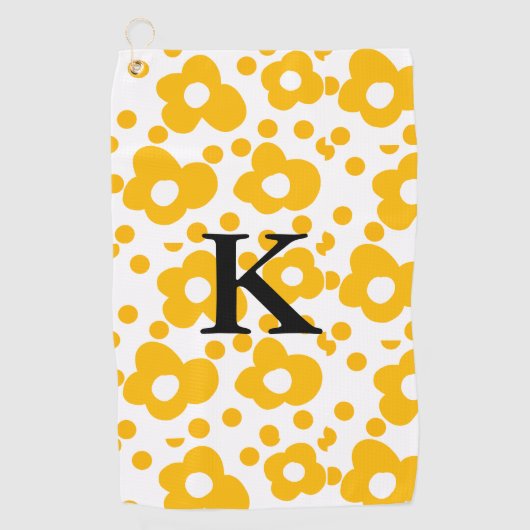 黄色の白デイジー花のパターン追加モノグラムmus ゴルフタオル (正面)