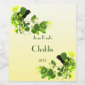 黄色の白ワインのラベルに黒い鳥 ワインラベル (シングルラベル)