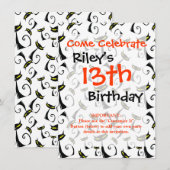 黄色の目をした黒猫のハロウィーンパターン 招待状 (正面/裏面)