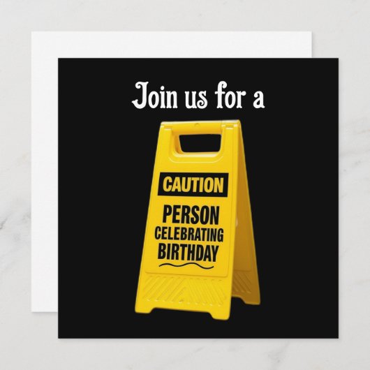 黄色の看板で誕生日を祝う人を注意する 招待状 (正面/裏面)
