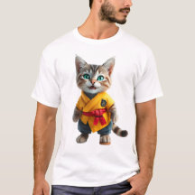 黄色の着物を持つかわいい子猫Tシャツ