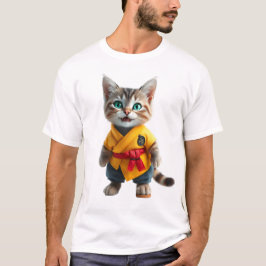 黄色の着物を持つかわいい子猫Tシャツ Tシャツ