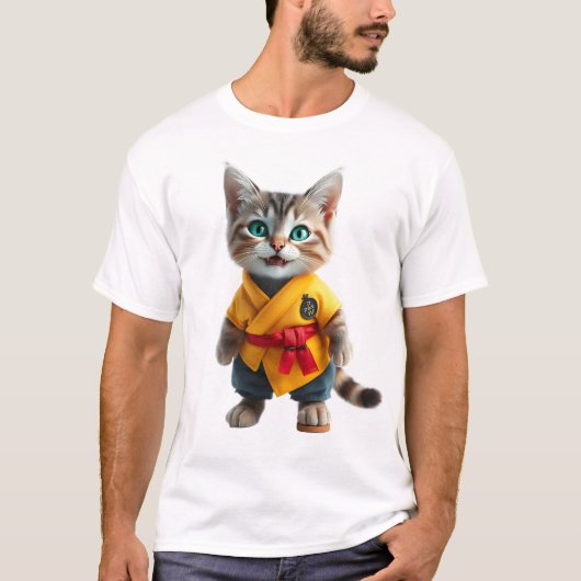 黄色の着物を持つかわいい子猫Tシャツ Tシャツ (正面)