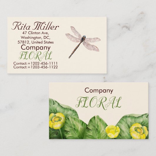 黄色の睡蓮の水色 名刺 (正面/裏面)