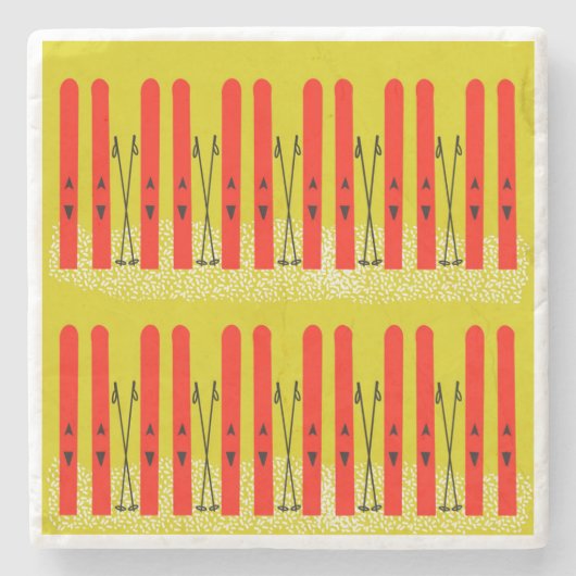 黄色の石のクーラーに赤いスキー ストーンコースター (正面)