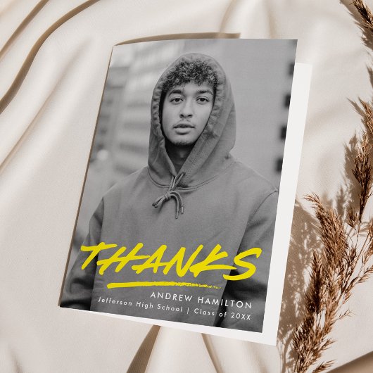 黄色の破線モダン写真卒業 サンキューカード