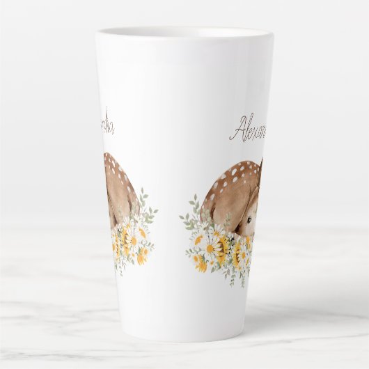 黄色の私たちの親愛小さな鹿、ひまわりのデイジー カフェラテマグ (正面)