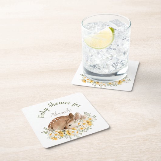 黄色の私たちの親愛小さな鹿、ひまわりのデイジー スクエアペーパーコースター (インサイチュ)