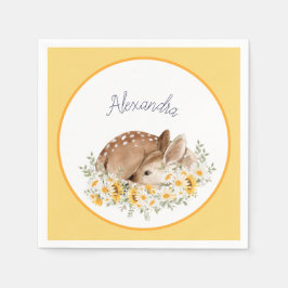 黄色の私たちの親愛小さな鹿、ひまわりのデイジー スタンダードカクテルナプキン