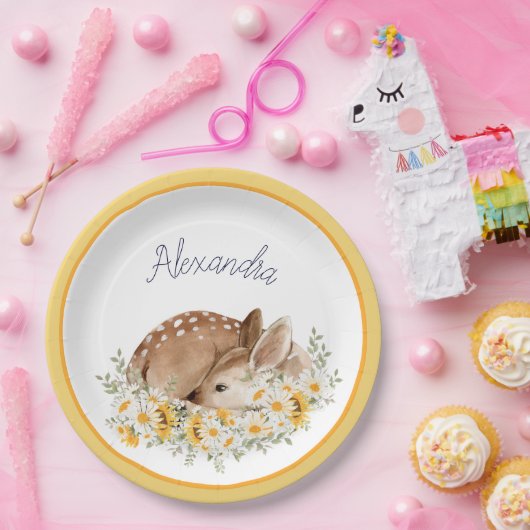 黄色の私たちの親愛小さな鹿、ひまわりのデイジー ペーパープレート (パーティー)