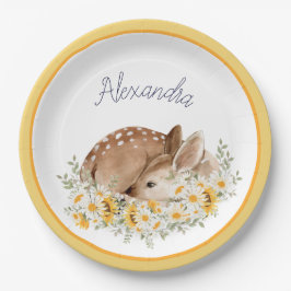 黄色の私たちの親愛小さな鹿、ひまわりのデイジー ペーパープレート