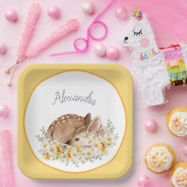 黄色の私たちの親愛小さな鹿、ひまわりのデイジー ペーパープレート