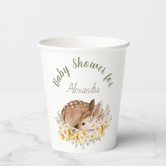 黄色の私たちの親愛小さな鹿、ひまわりのデイジー 紙コップ (裏面)