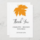 黄色の秋のカエデ結婚の葉ありがとう サンキューカード (正面/裏面)