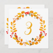 黄色の秋のテーブル番号。オレンジ秋の結婚式 招待状 (正面/裏面)