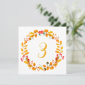黄色の秋のテーブル番号。オレンジ秋の結婚式 招待状 (スタンド正面)
