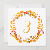 黄色の秋のテーブル番号。オレンジ秋の結婚式 招待状 (裏面)