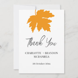 黄色の秋の紅葉ウェディングサンキューデザイン サンキューカード
