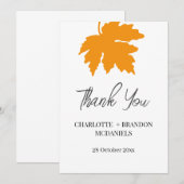 黄色の秋の紅葉ウェディングサンキューデザイン サンキューカード (正面/裏面)