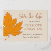 黄色の秋の紅葉ウェディング セーブ・ザ・デート 箔招待状 (正面)