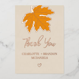 黄色の秋の紅葉 ウェディング サンクス 箔招待状