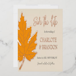 黄色の秋の紅葉 ウェディング セーブ・ザ・デート 箔招待状
