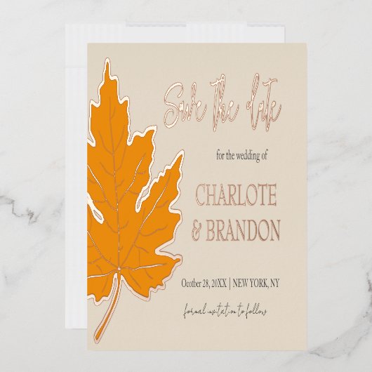 黄色の秋の紅葉 ウェディング セーブ・ザ・デート 箔招待状 (封筒)
