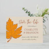 黄色の秋の紅葉 ウェディング セーブ・ザ・デート 箔招待状 (立ち正面)
