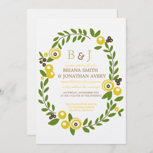 黄色の秋フローラ結婚式招待状 招待状 (正面/裏面)