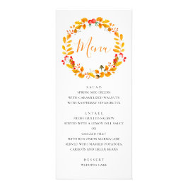 黄色の秋リース。秋の結婚式メニュー ラックカード